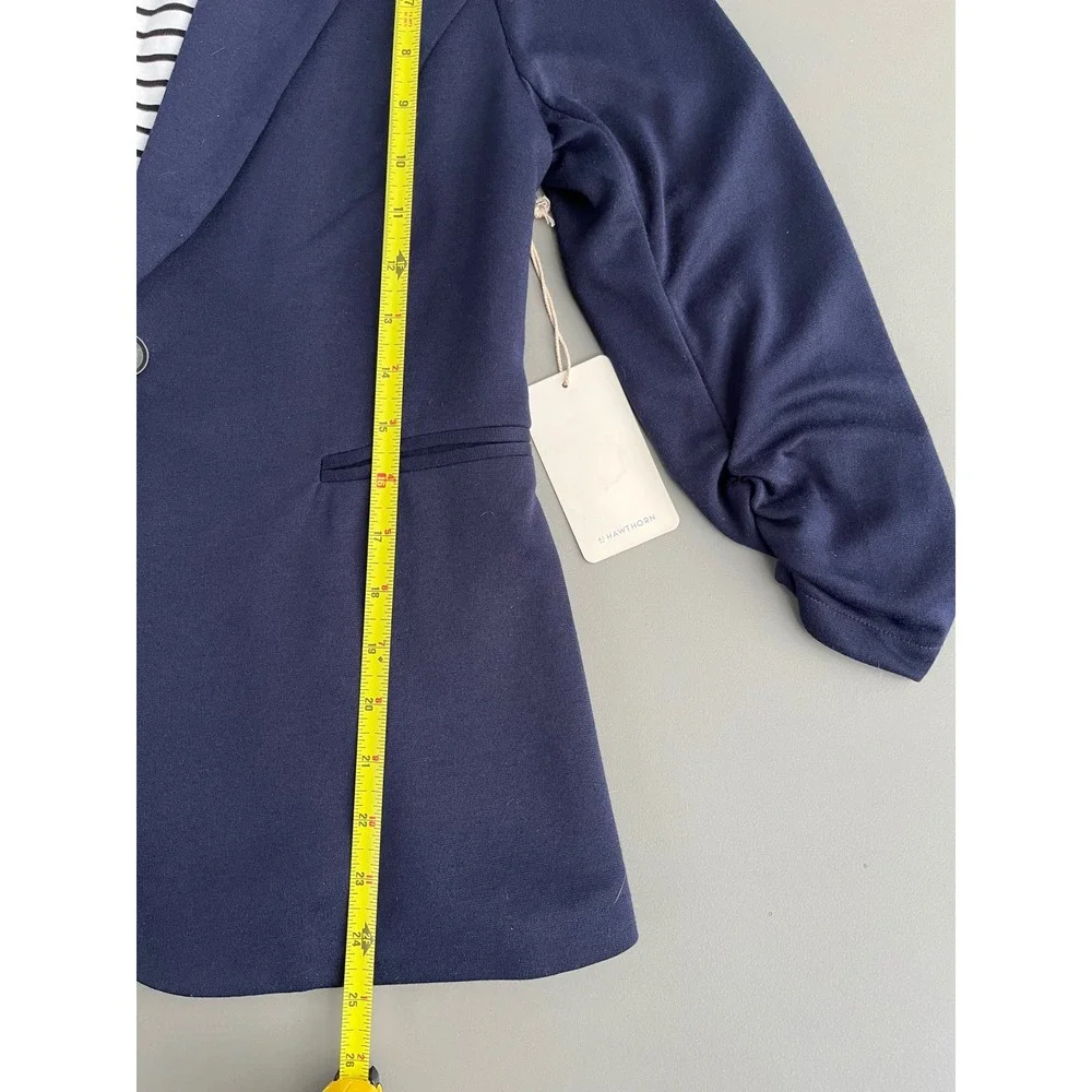 NWT 41 Hawthorn Benson 3/4 Ruched Sleeve Blazer Navy Blue Striped Lining